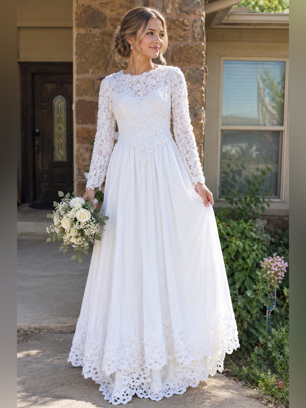 Vintage Demetrios bridal gown heavily detailed, embroidered lace bodice wedding
